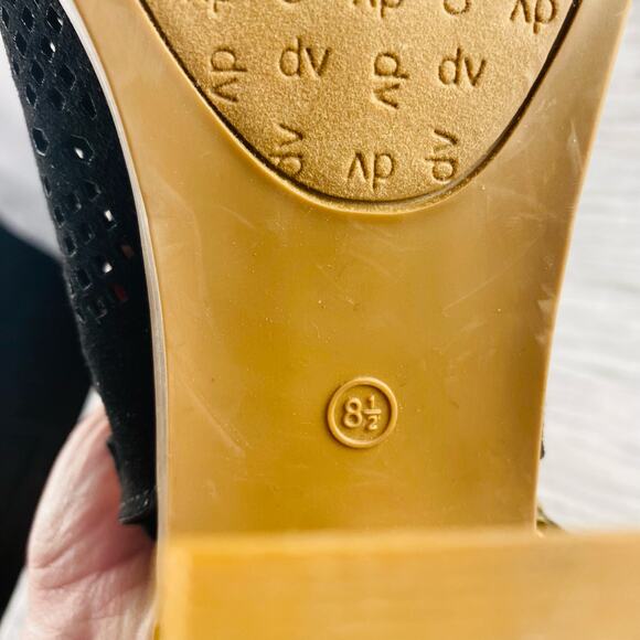 DV Dolce Vita Kassi Black Suede Slingback Laser Cut Open Toe Block Heel Sandals - Picture 8 of 10